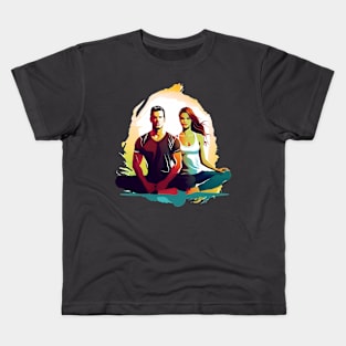 man and woman practicing yoga Kids T-Shirt